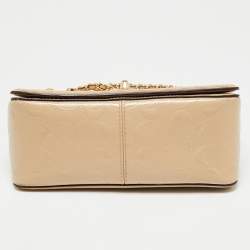 Pre Owned Coach Beige Leather Turn Lock Crossbody Bag