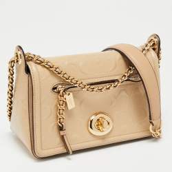 Pre Owned Coach Beige Leather Turn Lock Crossbody Bag