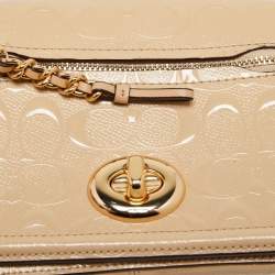 Pre Owned Coach Beige Leather Turn Lock Crossbody Bag