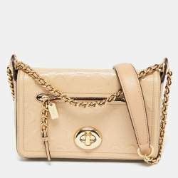 Pre Owned Coach Beige Leather Turn Lock Crossbody Bag
