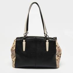 Coach Black/Beige Leather Snake Embossed And Leather Minetta Cross Body Bag