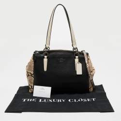 Coach Black/Beige Leather Snake Embossed And Leather Minetta Cross Body Bag