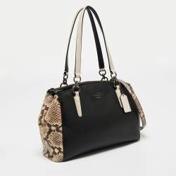 Coach Black/Beige Leather Snake Embossed And Leather Minetta Cross Body Bag