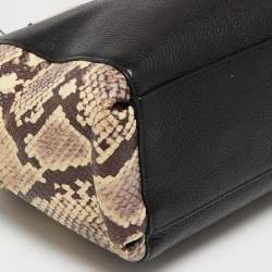 Coach Black/Beige Leather Snake Embossed And Leather Minetta Cross Body Bag
