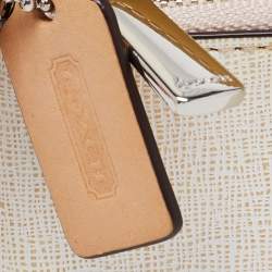 Pre Owned Coach White/Beige Leather Wristlet
