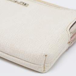 Pre Owned Coach White/Beige Leather Wristlet