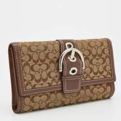 Coach Beige/Brown Signature Canvas and Leather Buckle Detail Continental Wallet