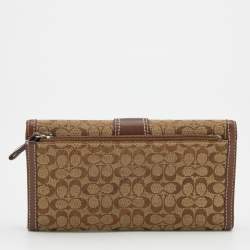 Coach Beige/Brown Signature Canvas and Leather Buckle Detail Continental Wallet