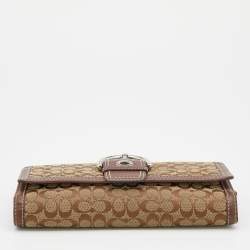 Coach Beige/Brown Signature Canvas and Leather Buckle Detail Continental Wallet