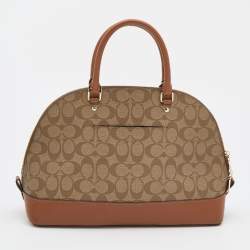 Pre Owned Coach Beige/Tan Signature Coated Canvas and Leather Sierra Satchel