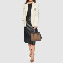 Pre Owned Coach Brown/Beige Signature Canvas and Leather Crosby Carryall Satchel