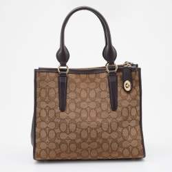 Pre Owned Coach Brown/Beige Signature Canvas and Leather Crosby Carryall Satchel