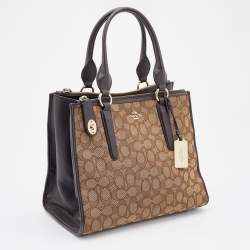Pre Owned Coach Brown/Beige Signature Canvas and Leather Crosby Carryall Satchel