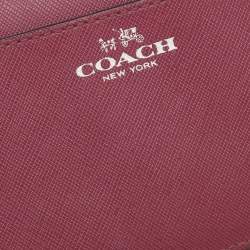 Pre Owned Coach Magenta Pink Saffiano Leather Zip Around Wallet