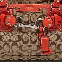 Pre Owned Coach Beige/Orange Signature Canvas and Leather Hampton Tote
