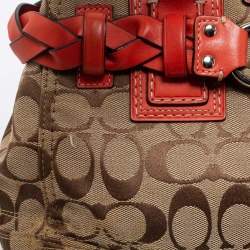 Pre Owned Coach Beige/Orange Signature Canvas and Leather Hampton Tote