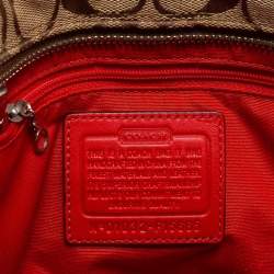 Pre Owned Coach Beige/Orange Signature Canvas and Leather Hampton Tote