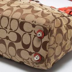 Pre Owned Coach Beige/Orange Signature Canvas and Leather Hampton Tote