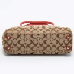 Pre Owned Coach Beige/Orange Signature Canvas and Leather Hampton Tote