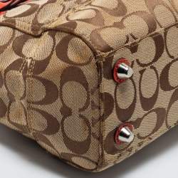 Pre Owned Coach Beige/Orange Signature Canvas and Leather Hampton Tote