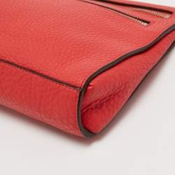 Pre Owned Coach Orange Leather Wristlet Clutch