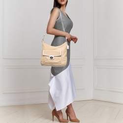 Coach Light Beige/White Leather Penelope Hobo