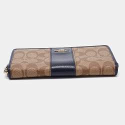 Pre Owned Coach Beige/Blue Signature Coated Canvas and Leather Accordion Zip Around Wallet