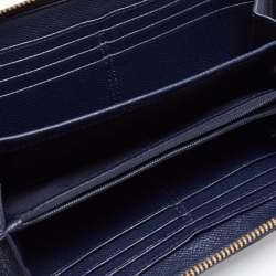 Pre Owned Coach Beige/Blue Signature Coated Canvas and Leather Accordion Zip Around Wallet