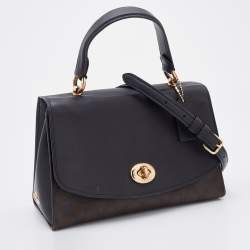 Coach Brown/Black Signature Canvas and Leather Tilly Top Handle Bag