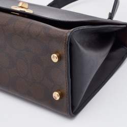 Coach Brown/Black Signature Canvas and Leather Tilly Top Handle Bag