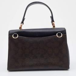 Coach Brown/Black Signature Canvas and Leather Tilly Top Handle Bag