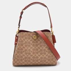 Pre Owned Coach Beige/Brick Red Coated Canvas and Leather Willow Shoulder Bag
