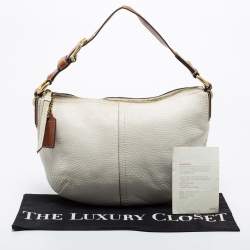 Pre Owned Coach White/Brown Leather Zip Hobo