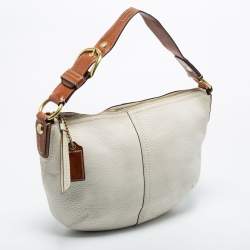 Pre Owned Coach White/Brown Leather Zip Hobo