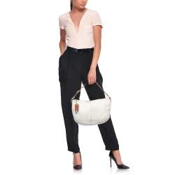 Pre Owned Coach White/Brown Leather Zip Hobo