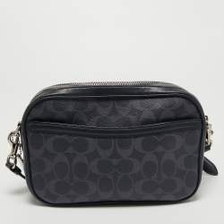 Coach Navy Blue Signature Coated Canvas and Leather Jes Camera Crossbody Bag