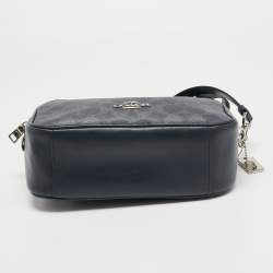 Coach Navy Blue Signature Coated Canvas and Leather Jes Camera Crossbody Bag