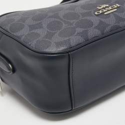 Coach Navy Blue Signature Coated Canvas and Leather Jes Camera Crossbody Bag