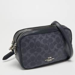Coach Navy Blue Signature Coated Canvas and Leather Jes Camera Crossbody Bag