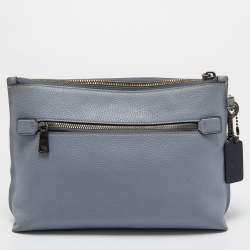 Pre Owned Coach Blue Leather Charlie Rivets Wristlet Pouch