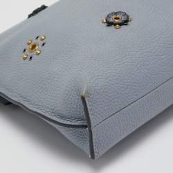 Pre Owned Coach Blue Leather Charlie Rivets Wristlet Pouch