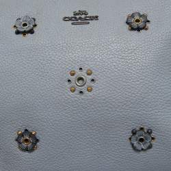 Pre Owned Coach Blue Leather Charlie Rivets Wristlet Pouch