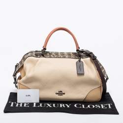 Coach Beige/Cream Snakeskin and Leather Colorblock Satchel 