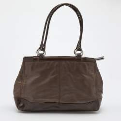 Pre Owned Coach Dark Brown Leather and Patent Tote