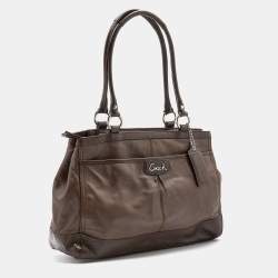 Pre Owned Coach Dark Brown Leather and Patent Tote