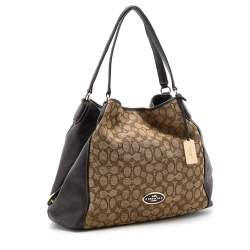 Pre Owned Coach Beige/Brown Signature Canvas and Leather Edie Shoulder Bag