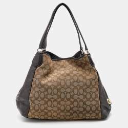 Pre Owned Coach Beige/Brown Signature Canvas and Leather Edie Shoulder Bag