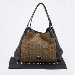 Pre Owned Coach Beige/Brown Signature Canvas and Leather Edie Shoulder Bag