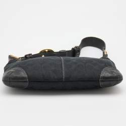 Coach Black Signature Canvas and Leather Buckle Baguette