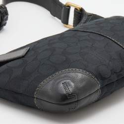 Coach Black Signature Canvas and Leather Buckle Baguette